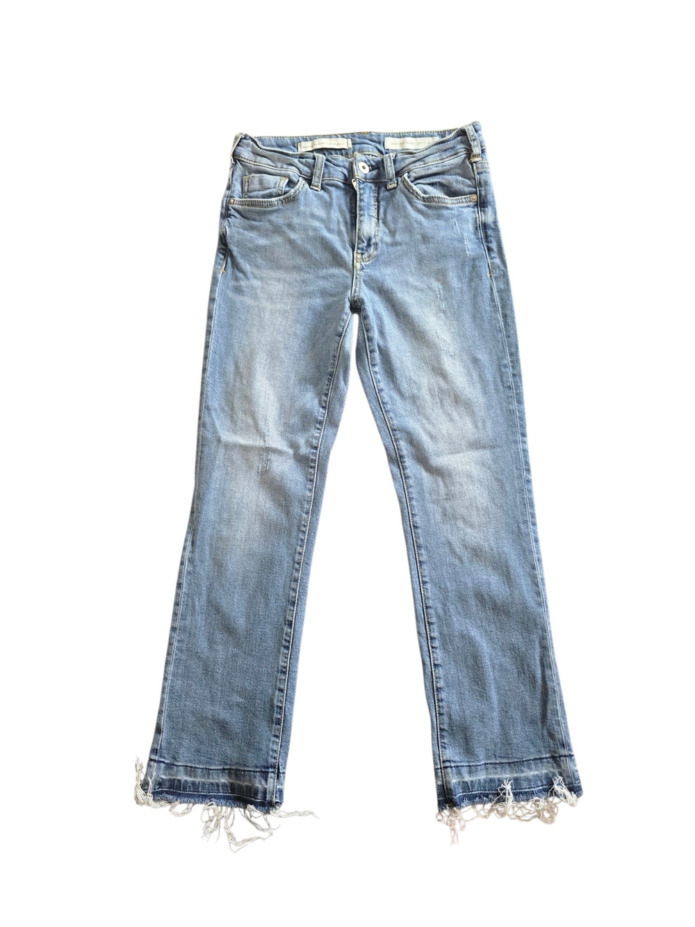 Pilcro Light Blue Frayed Hem Cropped High Rise Flared Denim Jeans Size 26